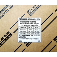 Tire Pressure Sticker Toyota Camry ACV50 ACV51 Year 2012-2018 Rubber Size 215/60R16 215/55R17