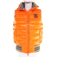 成色極佳的 BURBERRY 8017289 Tisci 時代拉鍊羽絨背心，配有皮革 logo 貼片，橙色，XS 碼，正品，女款