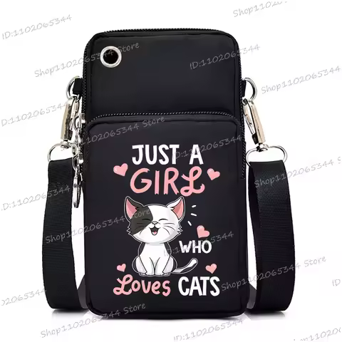 Women Mini Mobile Phone Bag Just A Girl Who Loves Cats Print Small Crossbody Bags Tote Purse Wallet 