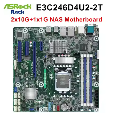 ASRock Rack 8-Bay 10G NAS Motherboard E3C246D4U2-2T Intel C246 IPMI 2x10G+1x1G NICs 8*SATA 1*M.2 4*D