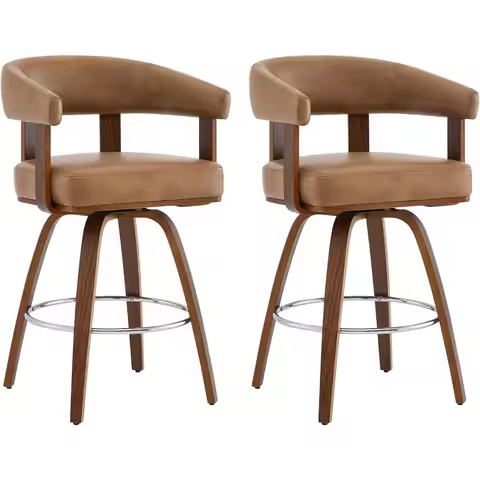 CHITA Swivel Counter Height Barstools Set of 2, FSC Certified Faux Leather Upholstered Bar Stools wi
