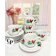 1 SET OF 12 CHICKEN MOTIF CERAMIC CUPS (6 CUPS + 6 PLATES)