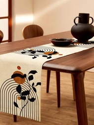 1入組葉子和太陽印花桌旗廚房用簡約抽象餐桌裝飾布