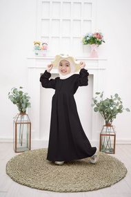 baju gamis anak perempuan syari zalira kids muslim crinkle - hitam