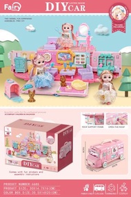 女孩過家家玩具 夢幻公主屋巴士雙場景組 3-6歲小女童兒童節生日禮物 親子互動六一禮物