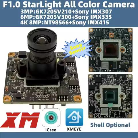 XM F1.0 Lens StarLight 3/6/8MP 4K IP Camera Module Board IMX307 IMX335 IMX415 low illumination XMEYE