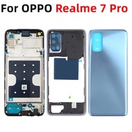 กรอบหลังแบบเต็มสำหรับ OPPO Realme 7 Pro ที่คลุมกรอบกลางด้านหน้า LCD RMX2170 + แบตเตอรี่ฝาหลังประตูหล