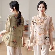 2026新款妈妈夏装2025新款中袖衬衫套装中老年春夏国风上衣气质衬衣上衣女Mother's Summer 2025 New Mid-Sleeve Shirt Set20260122