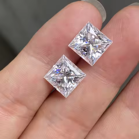 5.5mm 6.5mm 7mm 1ct 1.5ct 2ct Princess Cut Moissanite VVS1 D Color Lab Square Moissanite Diamond Loo