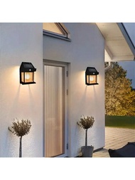1入組動態感應太陽能壁燈,防水led室外花園/樓梯/走廊夜燈,塑料遮陽板,油漆表面,半嵌入式安裝,易於安裝 - 黑色
