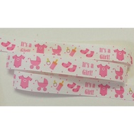 4 yards Yards 1" / 25mm IT'S A BABY GIRL Socks Baby Cart Grosgrain Ribbon