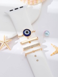 4入組水鑽和眼睛裝飾時尚鋅合金錶帶裝飾圓環適用於Apple Watch
