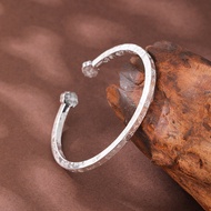 Pure Silver 9999 Peace Joy Bracelet Niche Design Auspicious Words Bracelet Opening