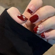 Red Cherry Handmade Nail Five Petal Flower Short Wedding Nail Nail Art