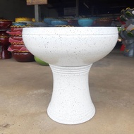 อ่างน้ำปลูกบัวดินเผาปากกลม สีขาวลายหินอ่อน(อ่างกว้าง 41*41cm)อ่างเสริมฮวงจุ้ย(อ่าง+ขาตั้งอ่าง) รับปร