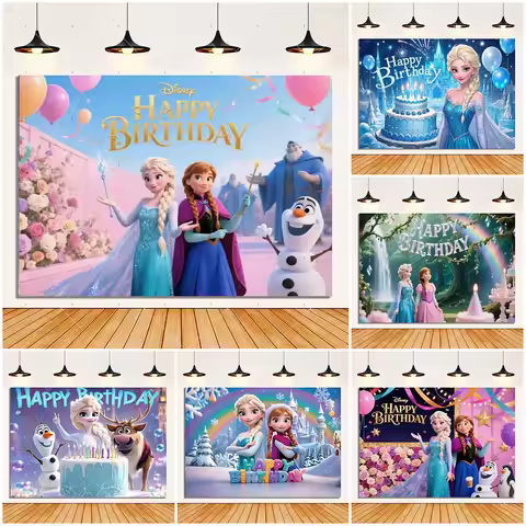 Disney Princess Anna Elsa Backdrop Supplies Girl Birthday Party Decoration Frozen Elsa Background Ba