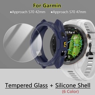 Tempered Glass + Soft TPU Shell For Garmin Approach S70 42mm 47mm Watch Full Cover Screen Protector Film Liquid Silicone Case