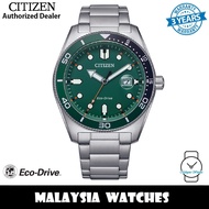 (100% Original) Citizen AW1768-80X Eco Drive Green Dial Stainless Steel Case &amp; Strap Men's Watch (3 Years Warranty)