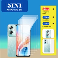 5 in 1 Tempered Glass Film Protective for OPPO A79 5G Screen Camera Lens Protector and Carbon Fiber Back Film HD Transparent Protective Glass