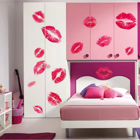 Hot Sale Kisses Wall Sticker Lip Print Living Room Bedroom Decorative Home Decals Combination Mural 
