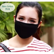 HITAM (Washable) Adult Mask COTTON Fabric Washable Reusable Face Masks With Black Straps Plain Mask Face Masks
