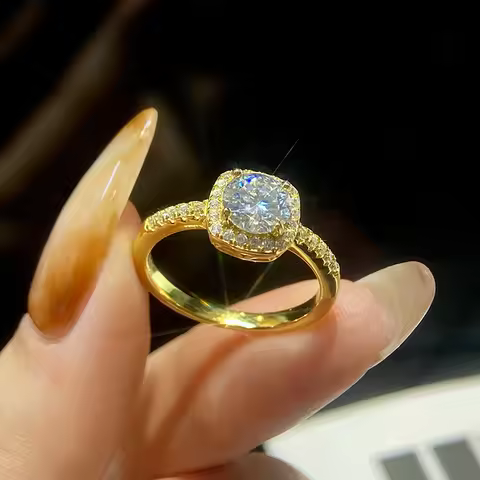 GRA Classic 0.5-1CT Fashion Square Real Moissanite Diamond Engagement Rings For Women Real 925 Sterl