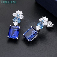 8 CT Emerald Cut Lab Grown Sapphire High Carbon Diamond S925 Silver Drop Earrings For women Gift