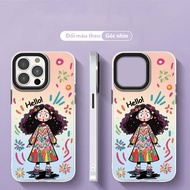 Cute Hello girl with curly hair color changing Phone case For iphone 14 pro 14 promax 11 12 13/6/7/8