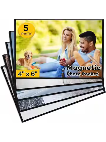 5pcs Magnetic Photo Frames for Refrigerator 4x6 Inch Black, Durable Picture Frames for Displaying Ph