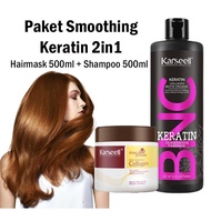 Paket 2in1 KARSEELL | Smooth Keratin Shampoo + Hair Mask Smoothing Treatment / Masker Rambut Korea P