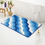 日式藍色海浪簇絨浴室地墊可愛腳墊吸水防滑浴墊居家裝飾