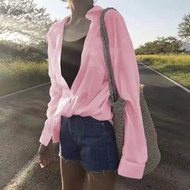 韓版雪紡防曬上衣 長袖寬鬆襯衫女裝 春夏粉色氣質小眾款- 粉紅色 S