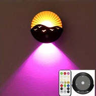 1PC Rechargeable Sunset Shape Sensor Light - ABS 3000K Warm Light Lamp With Remote Control, 3-5m PIR