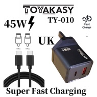 TOYAKASY TY-010 CHARGER 45W DUAL USB PD QC4.0 FAST CHARGE WALL CHARGER ADAPTER