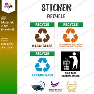 Recycling label sticker recycle kitar semula kaca glass tin aluminium can steel kekuli plastic kerta