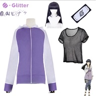 Anime Hyuga Hinata Cosplay Costume For Adult Women Girls Hoodie Top Jacket Mesh Shirt Pants Purple Wig Headband Suit Carnival Party Ninja Costumes Props Uniform Full Set