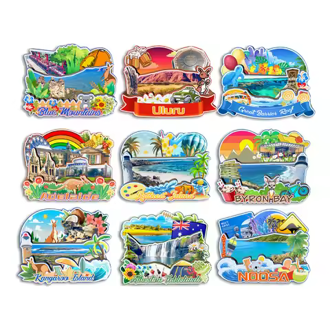 Adelaide Great Barrier Reef Uluru Blue Mountains Rottnest Island Noosa Australia Fridge Magnet Trave