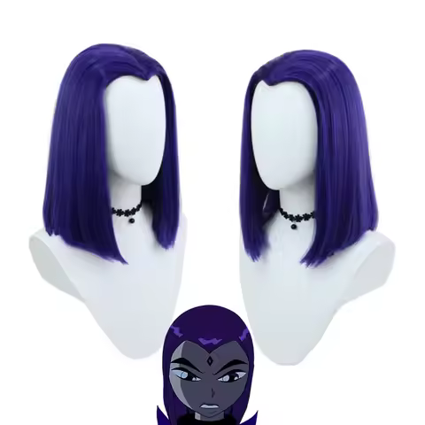 New Teen Titan Crow Cosplay Wig, Raven Cosplay Wig, Purple Short Hair High Heat Resistant Synthetic 