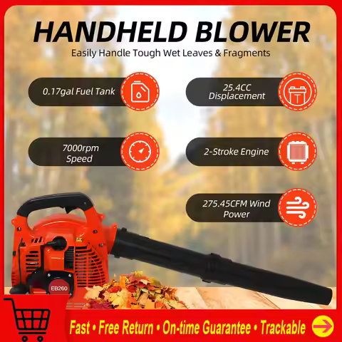 750W Gas Powered Leaf Blower 2Stroke Engine 25.4CC 275.45CFM Air Volume 0.65L Oil Tank Handheld Blow