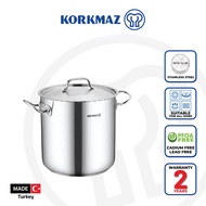 Korkmaz Proline Gastro Stainless Steel Stock Pot (Soup Pot) - 32x32cm Heavy Duty Induction Pot Made