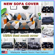 【MY Stock】Elastic Sofa Cover 1/2/3/4 Seater (Send Pillowcase) L Shape Universal Sarung Sofa Plain Colour Slipcover Home Decor Geometric Sofa Cover