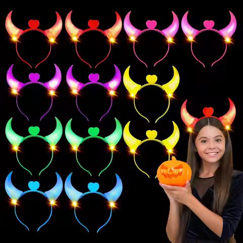 5pcs Devil Horns Light Up Headband LED Devil Horns Headband Flashing Children Adults Halloween & Chr