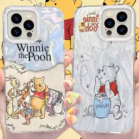 Disney Pooh Bear Camlet Laser Phone Case for iPhone 16 15 14 13 12 11 Pro Max XR XS X 8 7 6S 6 Plus 