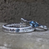 [Hot Sale] 999 Silver Moissan Marquise Blue Diamond Ring New Style Couple Ring