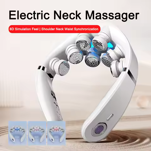 Pulse Neck Massager 8D Electric Neck Massager Deep Tissue Vibration Hot Compress Shoulder Neck Cervi