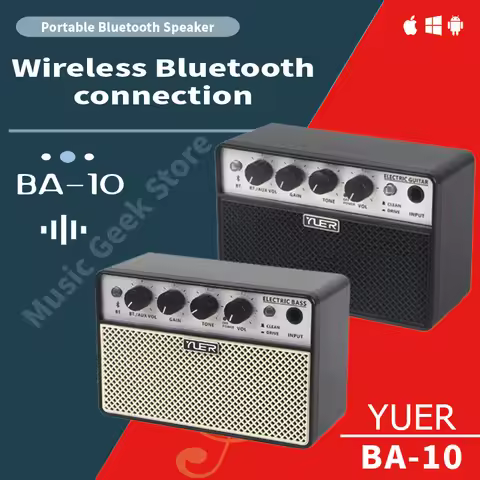 Yuer BA-10 Portable Bluetooth 10W Guitar & Bass Amp, 2x1.75" Speaker, Clean/Overdrive, 3000mAh Batte