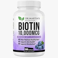 Biotin 10000 mcg Enhanced with Vitamin D & E | 180 Count| for Healthy Hair, Skin & Nails | Energy Su