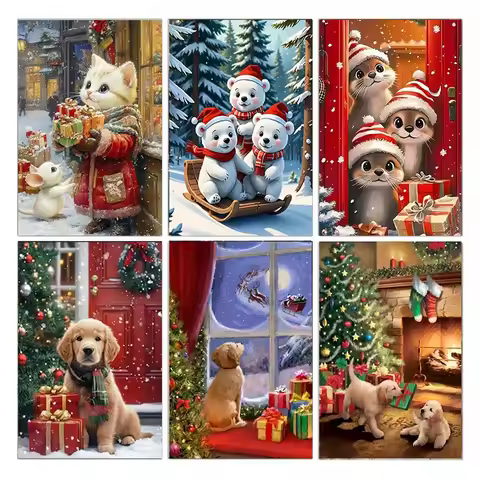 AB diamond painting, Christmas animal 5D diamond painting, diamond painting kit for adults and begin