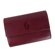 Cartier Must 經典款 ㄇ型釦三摺短夾 酒紅小牛皮 - 01481
