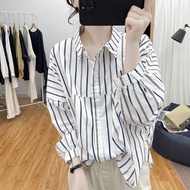 Batwing Sleeve Fashion Stripe Long Sleeve Top - Loose Fit, Spring & Autumn
